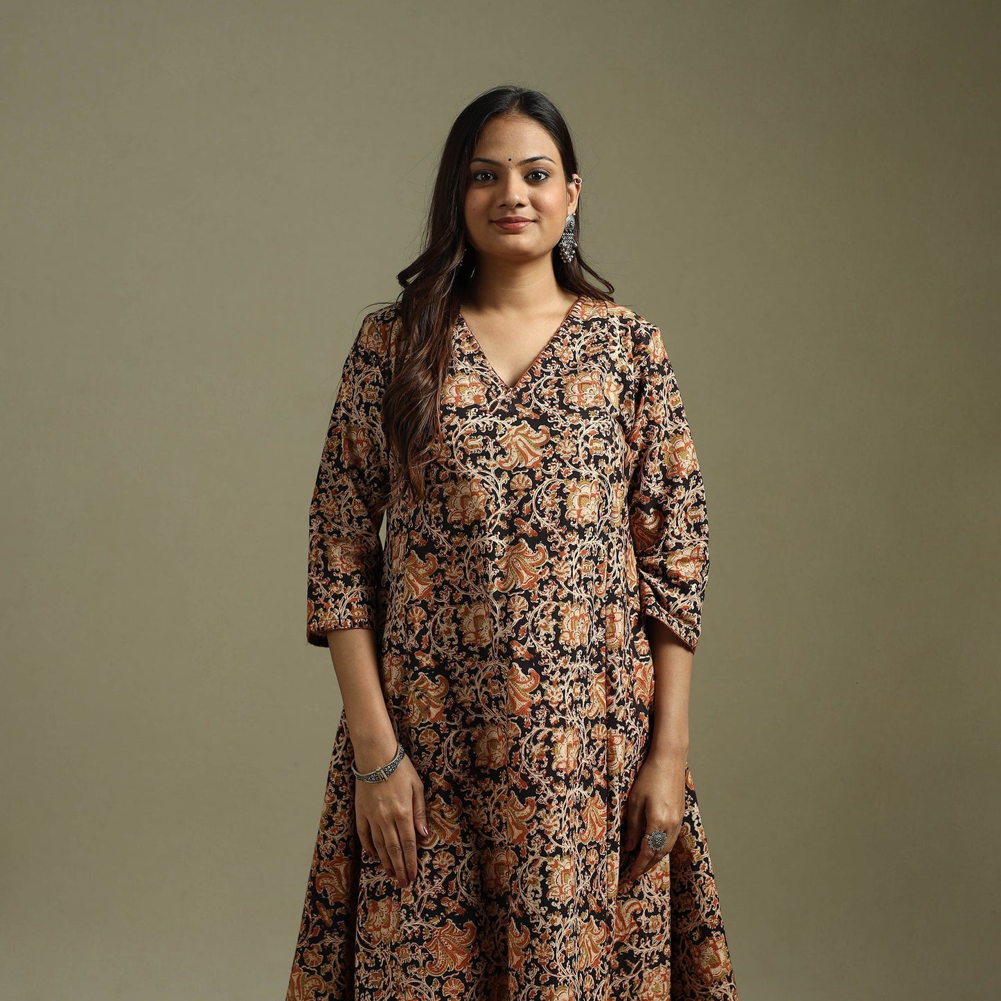 Black - pedana natural dyed cotton hand embroidery a-line