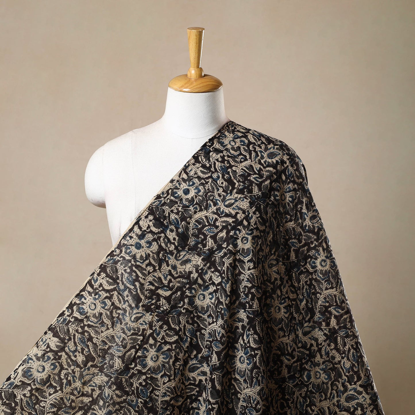 Pedana Hand Block Print Mul Cotton Black Kalamkari Fabric