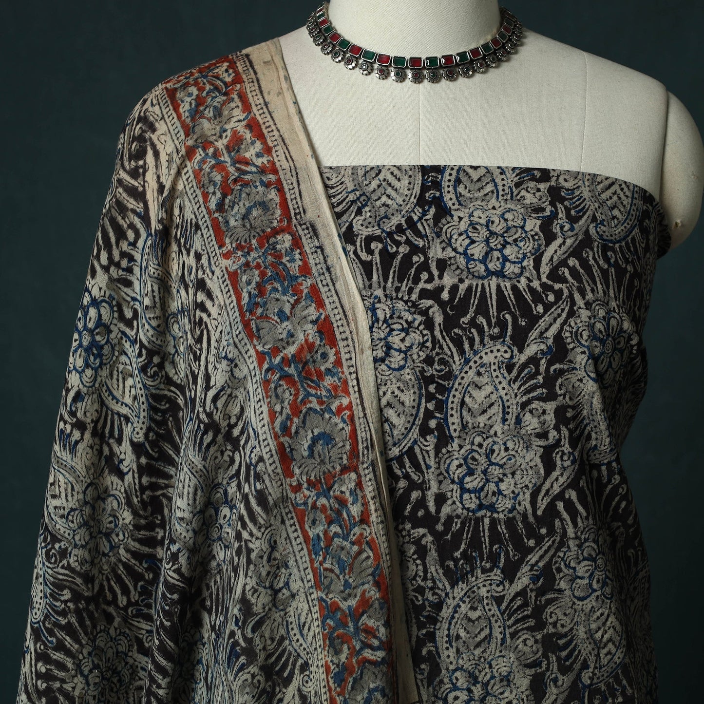 Pedana hand block print natural dyed cotton kalamkari 2pc