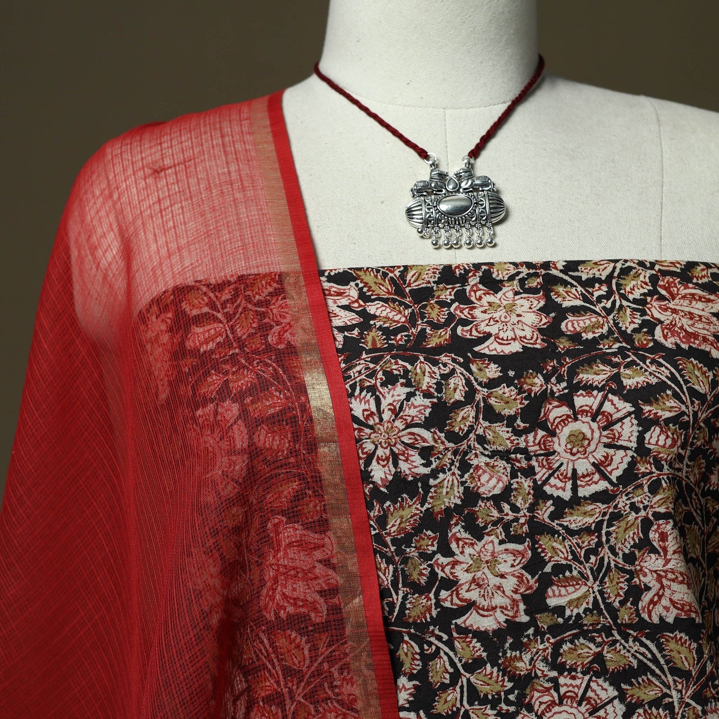 Pedana kalamkari hand block print natural dyed cotton 2pc