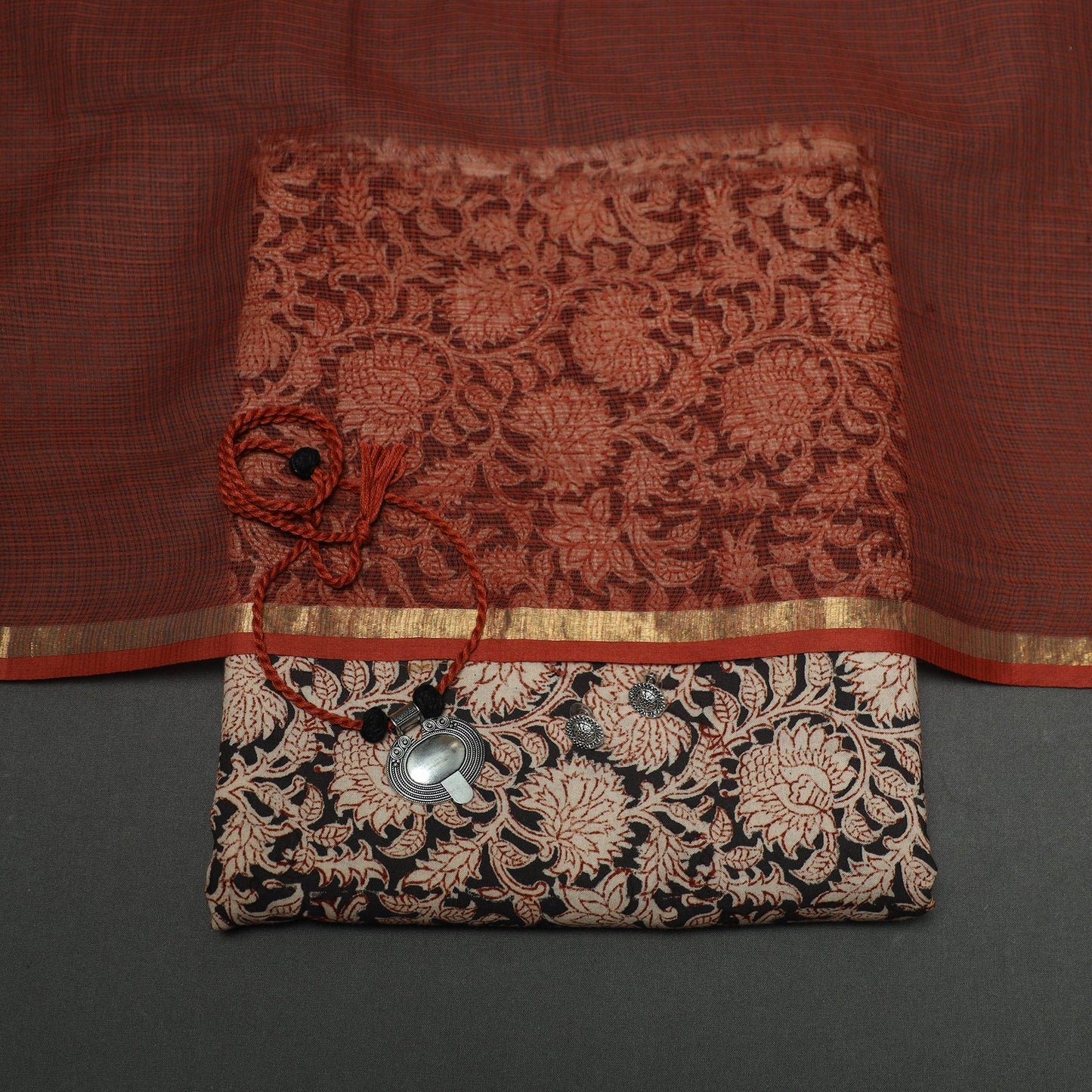 Pedana kalamkari hand block print natural dyed cotton 2pc