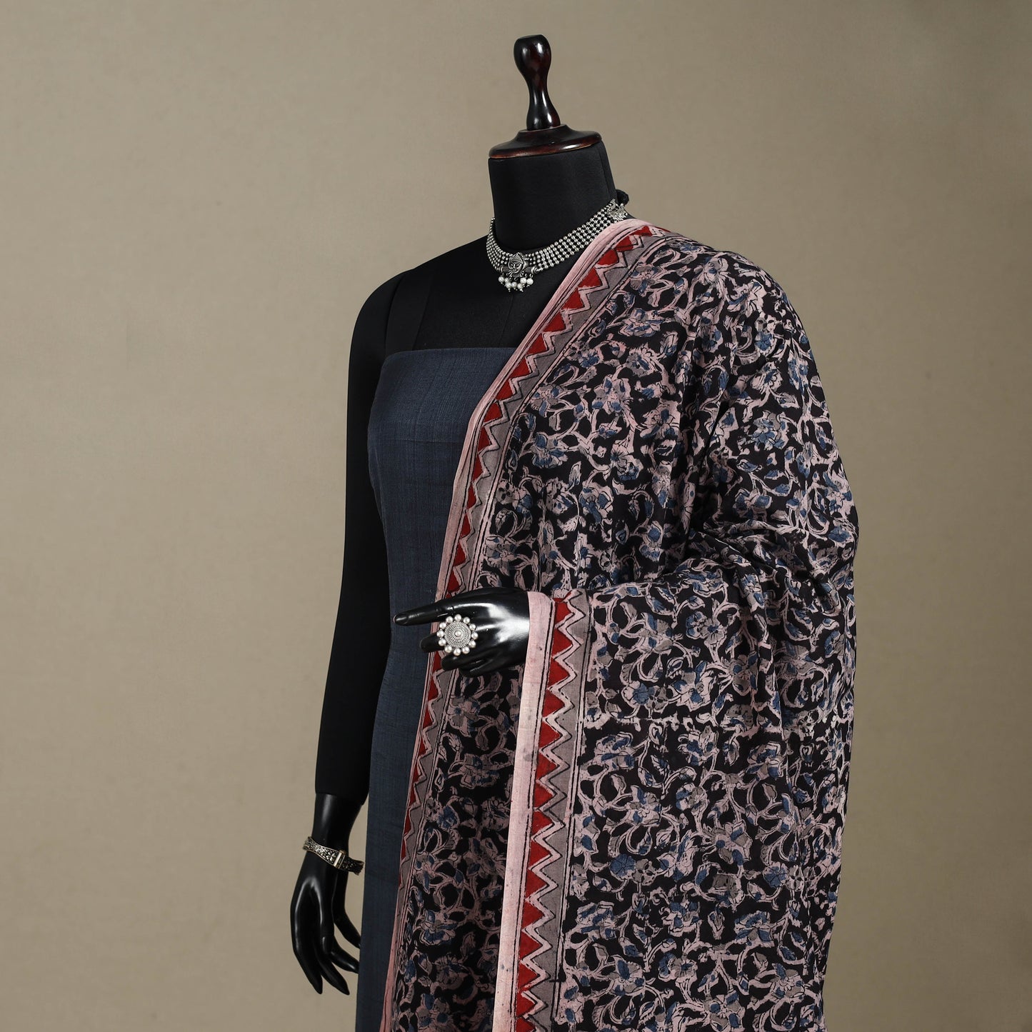 Black - pedana natural dyed cotton kalamkari dupatta 11