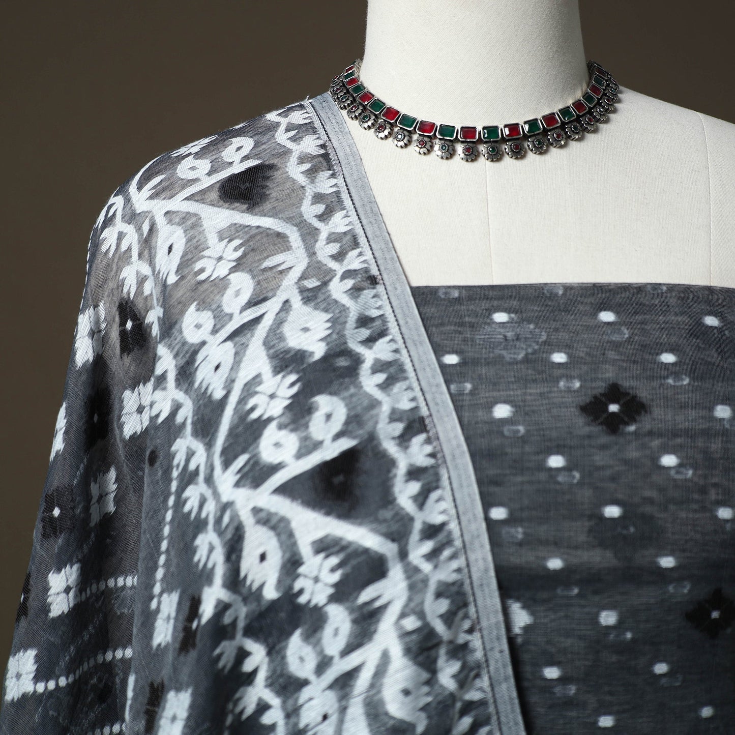 Phulia jamdani silk cotton 2pc unstitched dress material 01