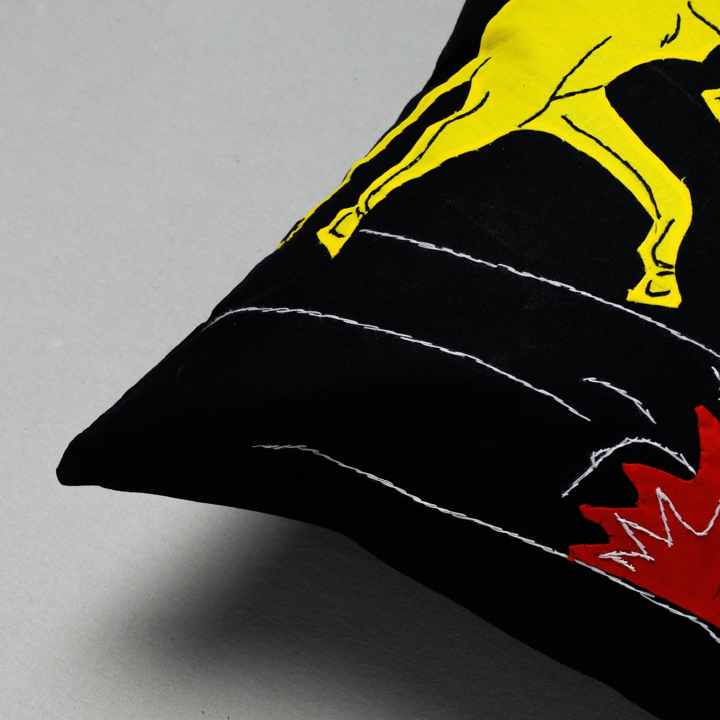 Black Pipli Applique Work Cotton Cushion Cover