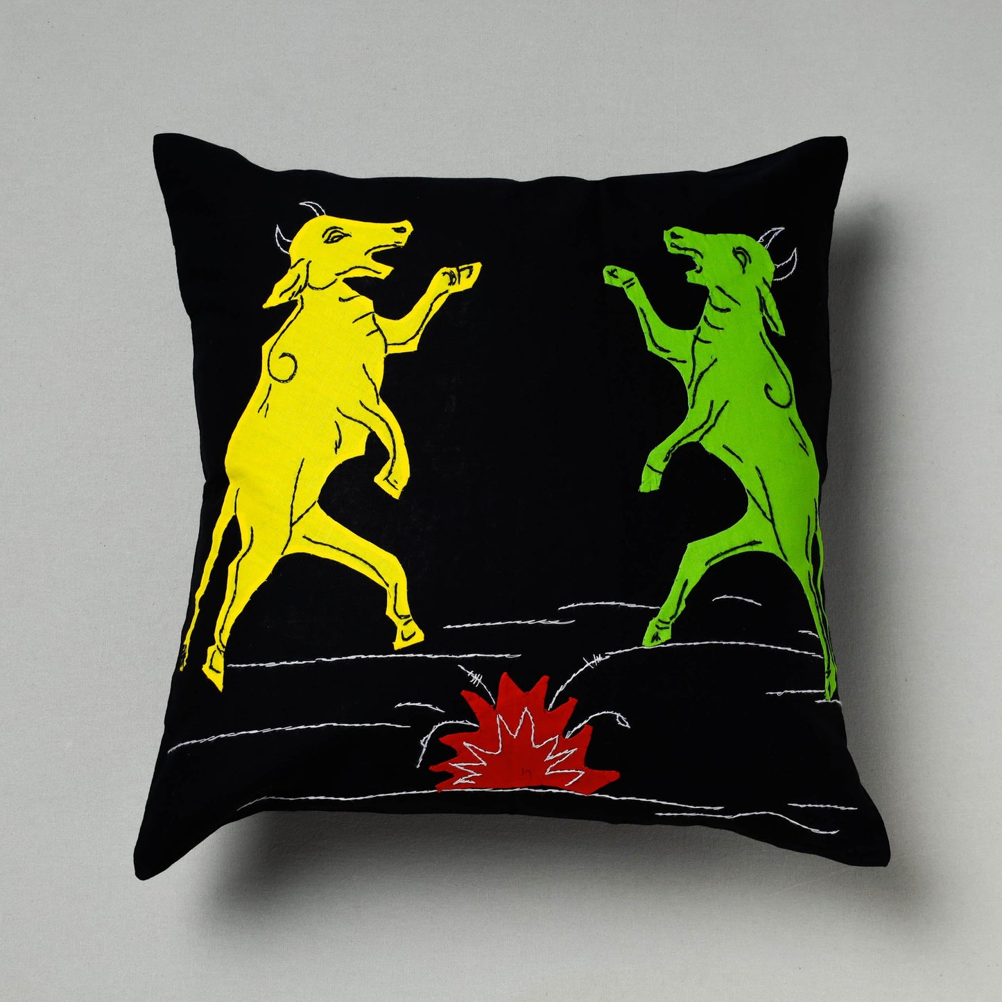 Black Pipli Applique Work Cotton Cushion Cover