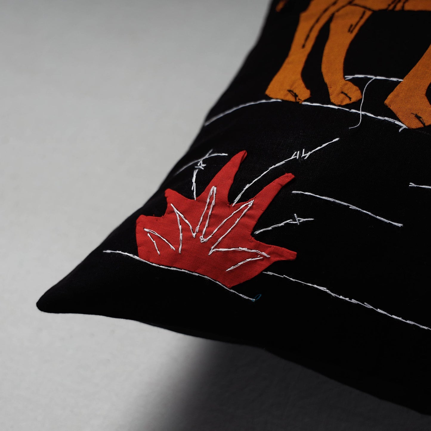Black Pipli Applique Work Cotton Cushion Cover