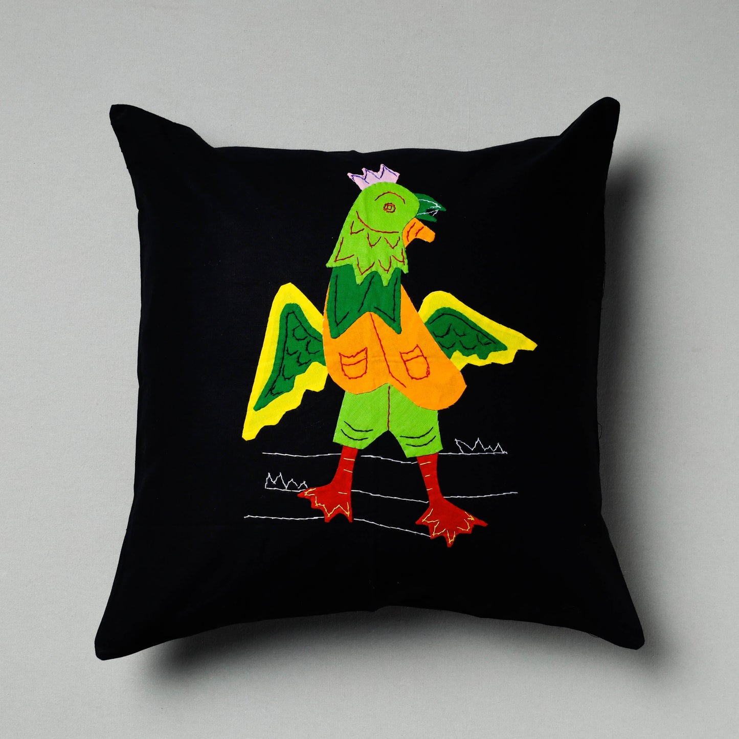 Black Pipli Applique Work Cotton Cushion Cover