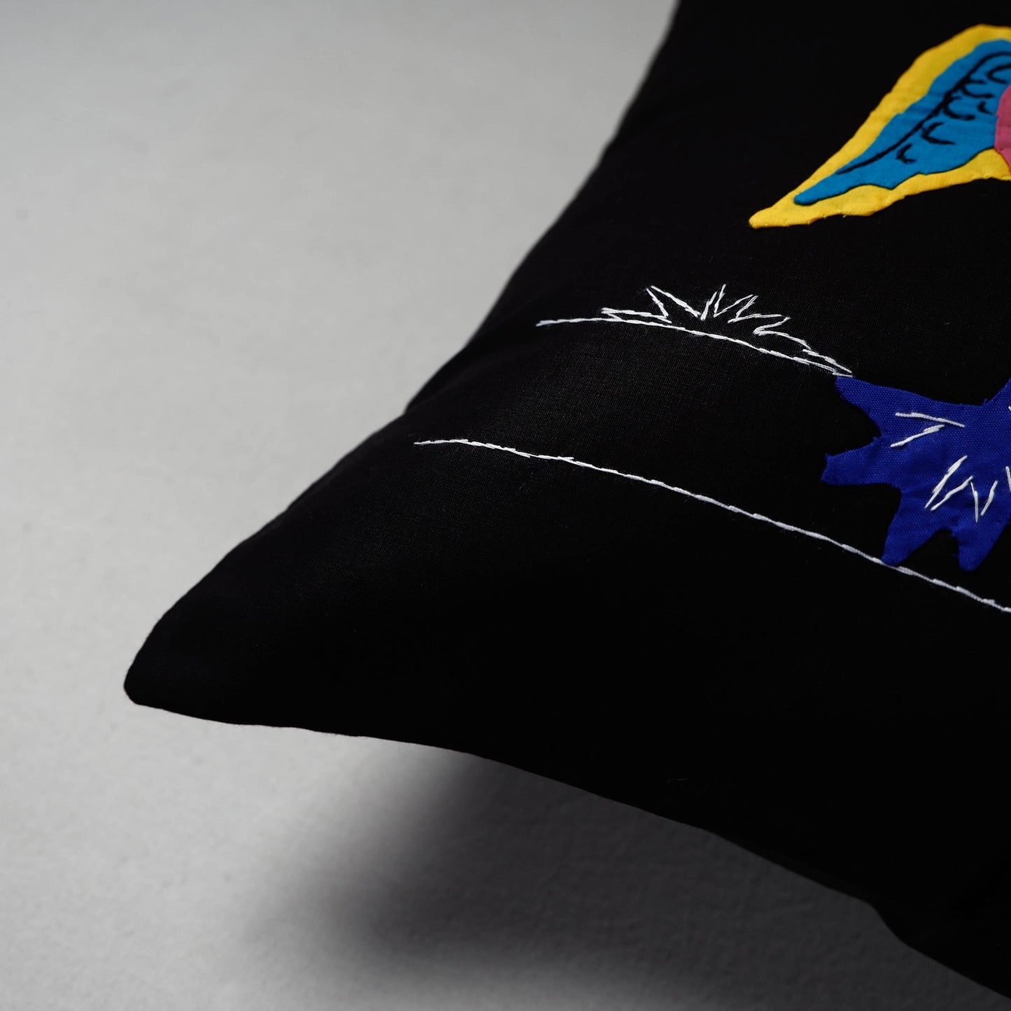 Black Pipli Applique Work Cotton Cushion Cover
