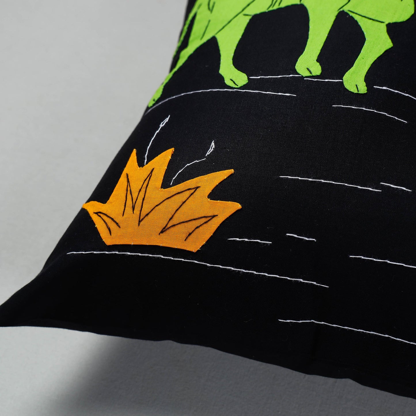 Black Pipli Applique Work Cotton Cushion Cover