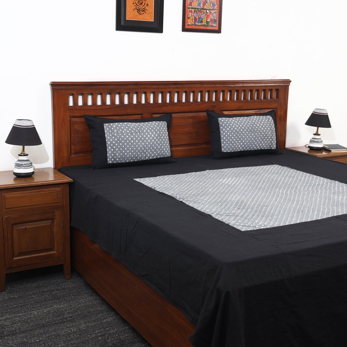 Plain Cotton Double Bedcover with Block Print Patchwork Online at iTokri.com