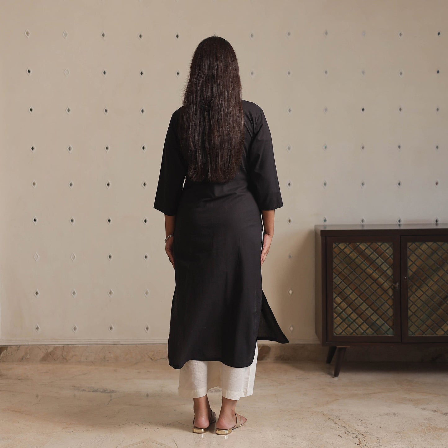 Plain Cotton Pintuck Long Straight Kurta for Women