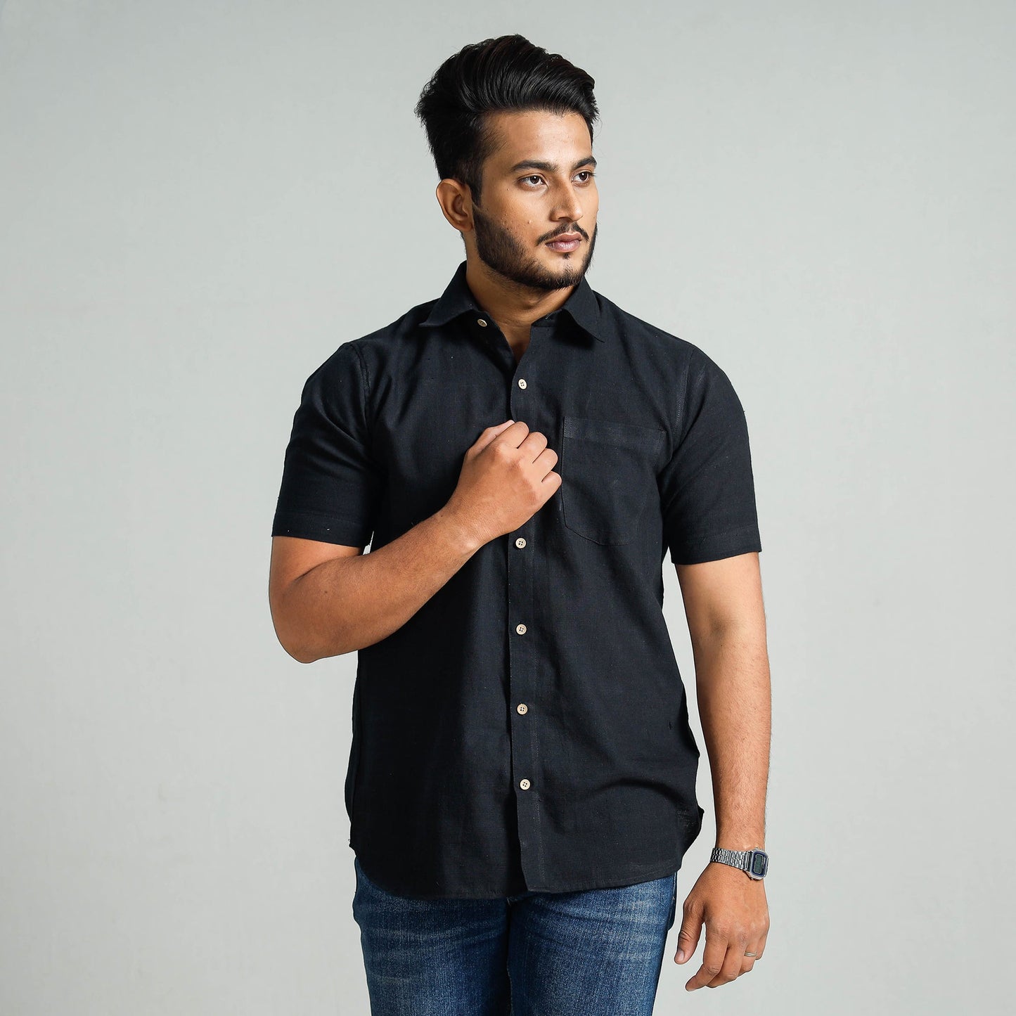 Plain Handloom Cotton Men Half Sleeve Shirt