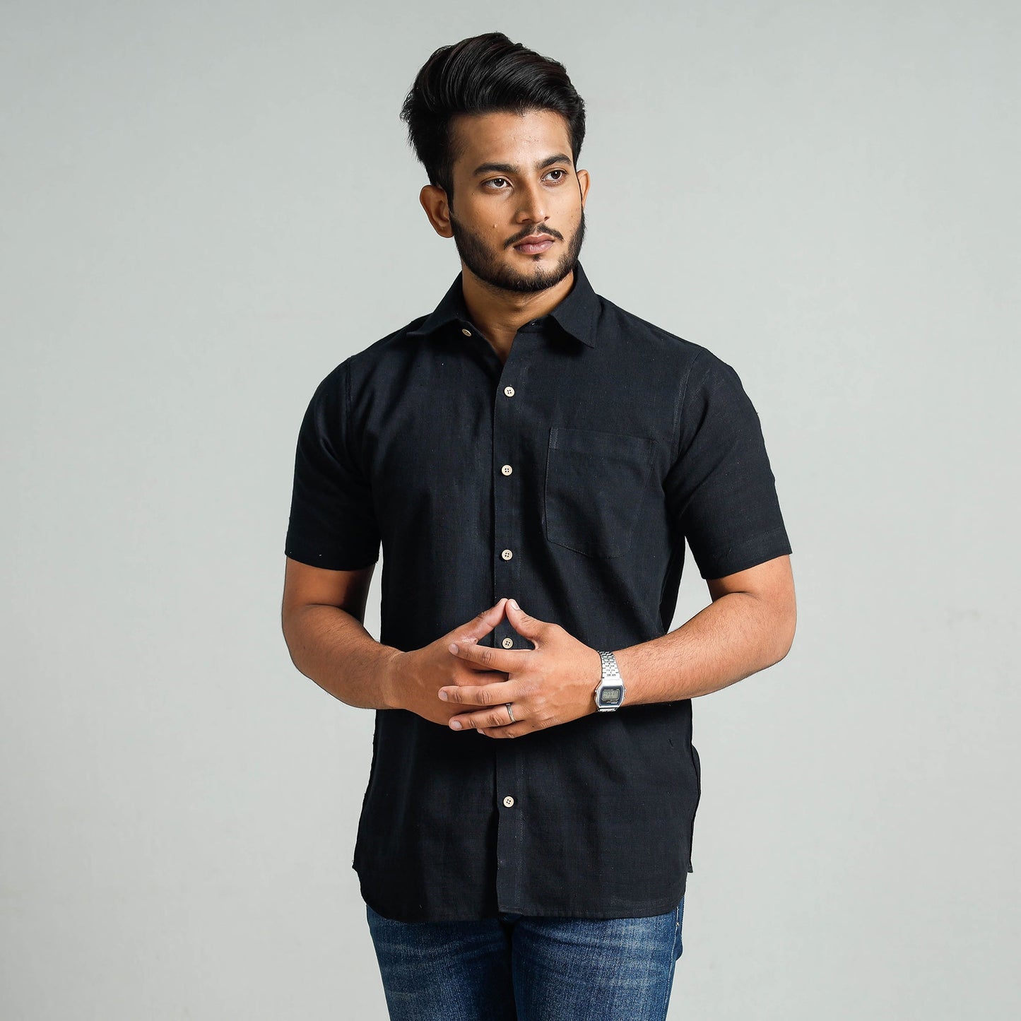Plain Handloom Cotton Men Half Sleeve Shirt