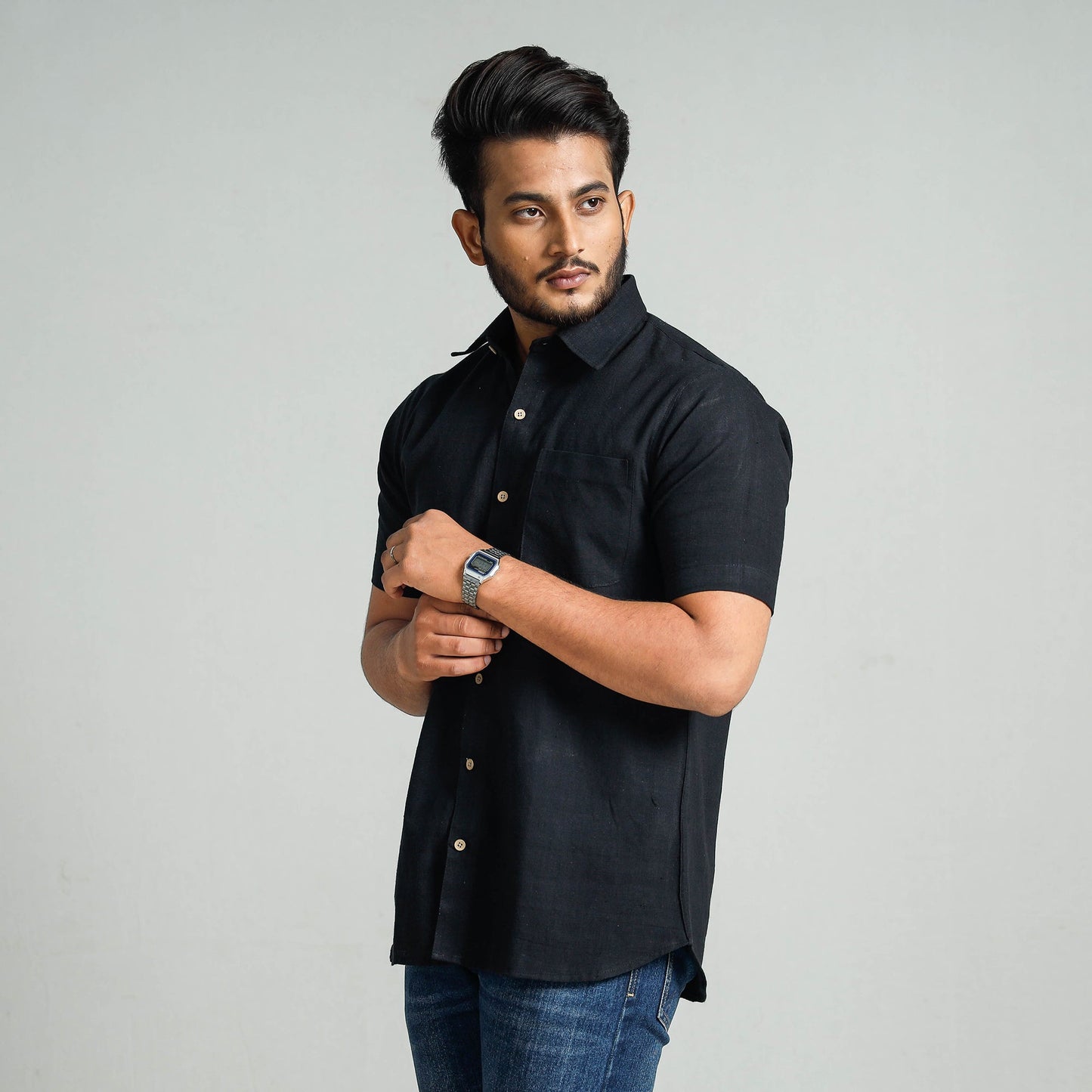 Plain Handloom Cotton Men Half Sleeve Shirt