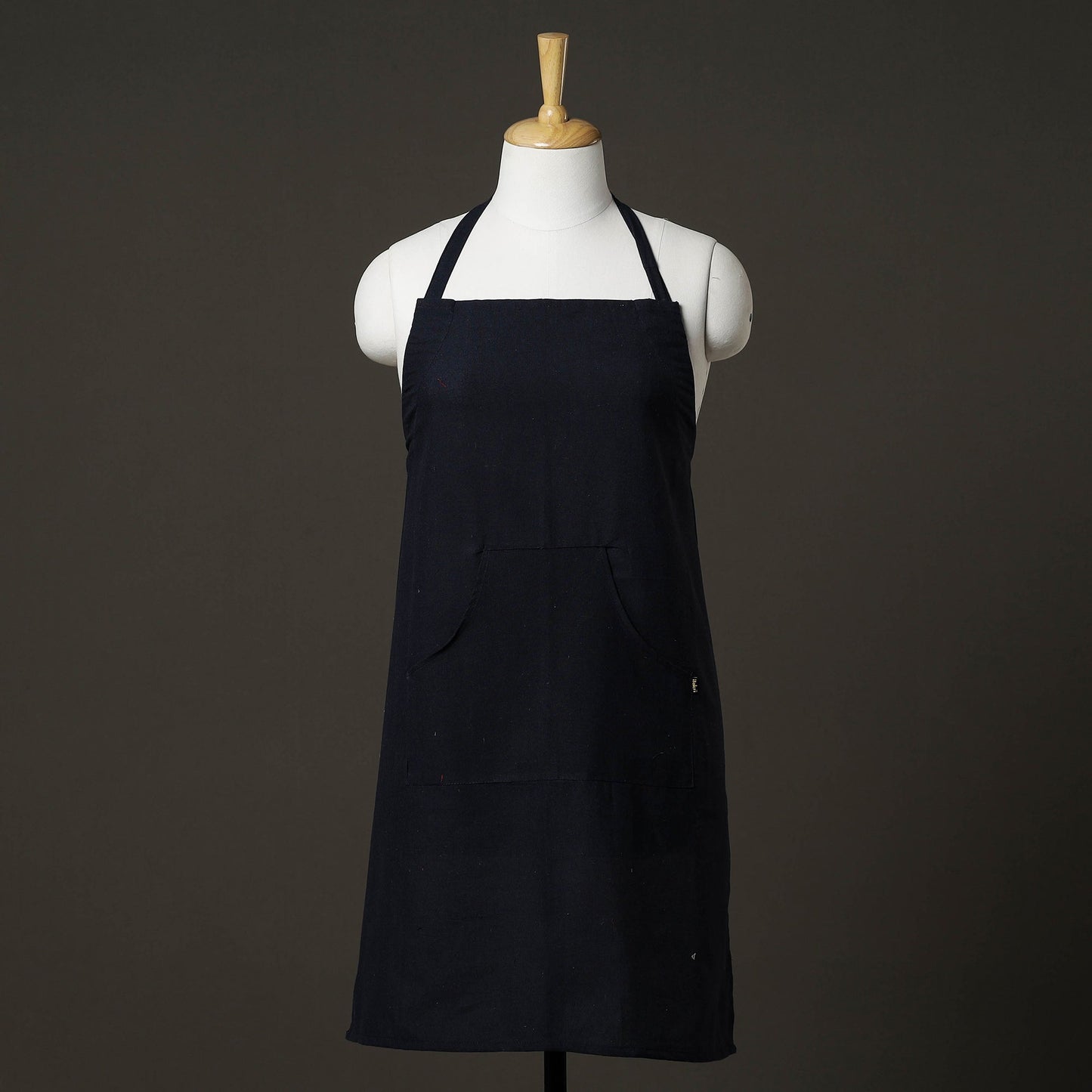 Black Plain Handloom Jhiri Cotton Apron with Pocket