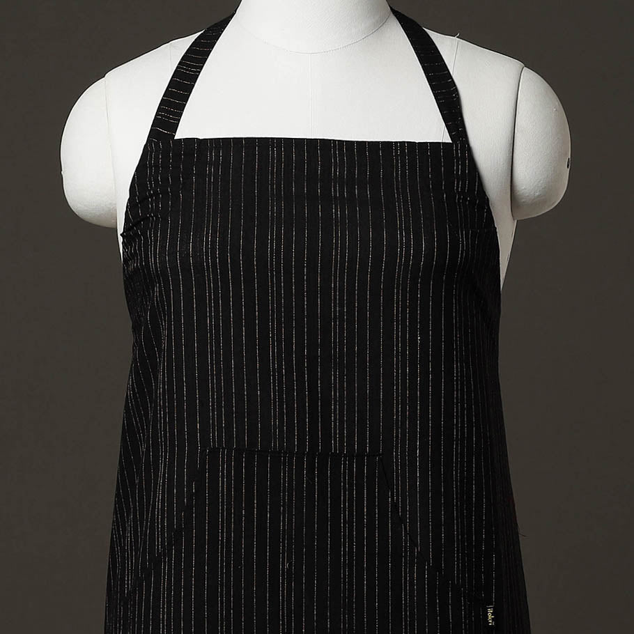 Black Plain Handloom Jhiri Cotton Apron with Pocket