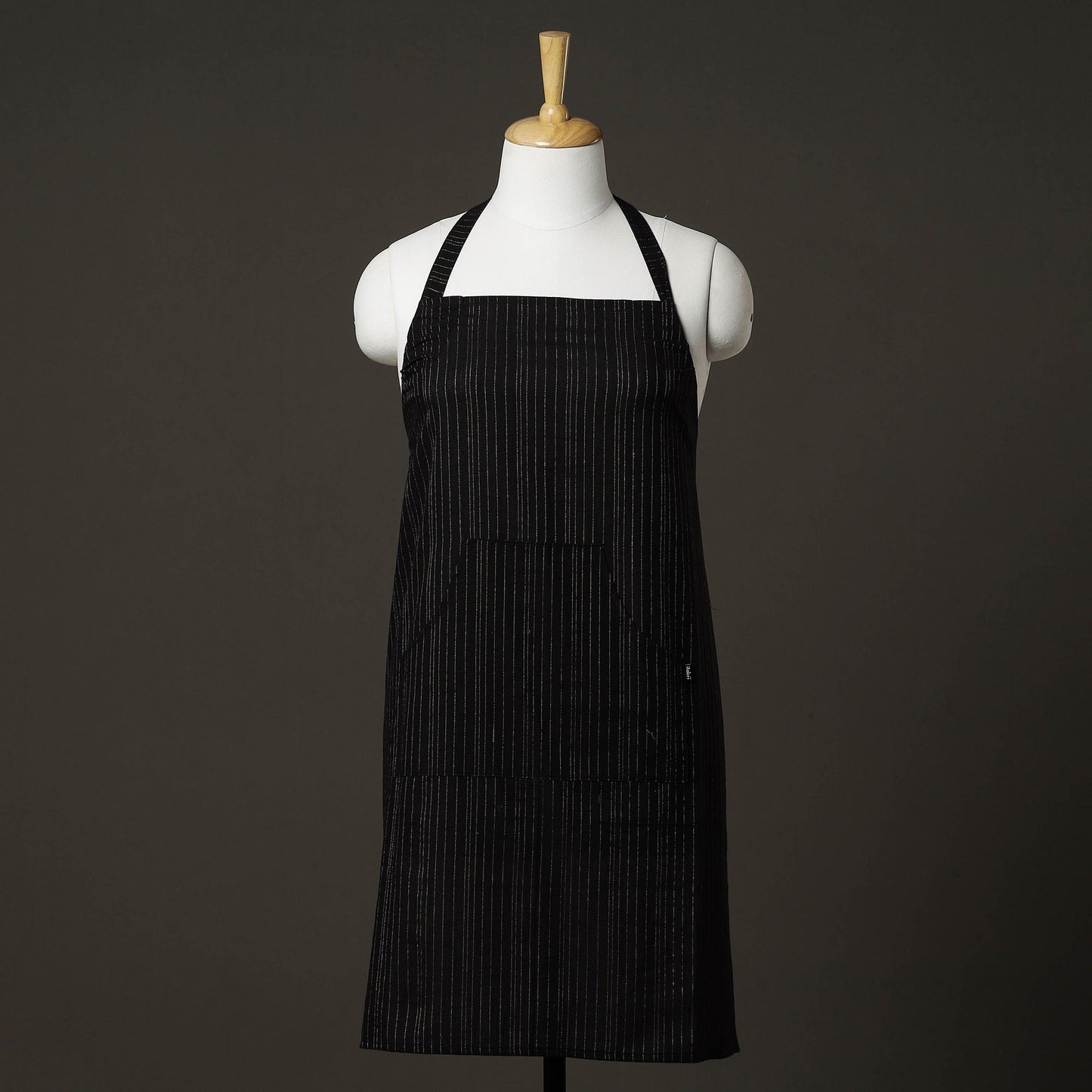Black Plain Handloom Jhiri Cotton Apron with Pocket