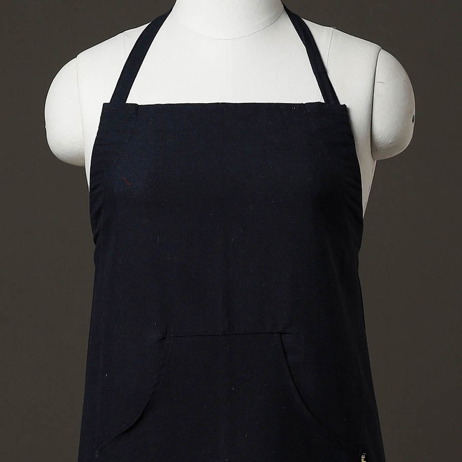 Black Plain Handloom Jhiri Cotton Apron with Pocket