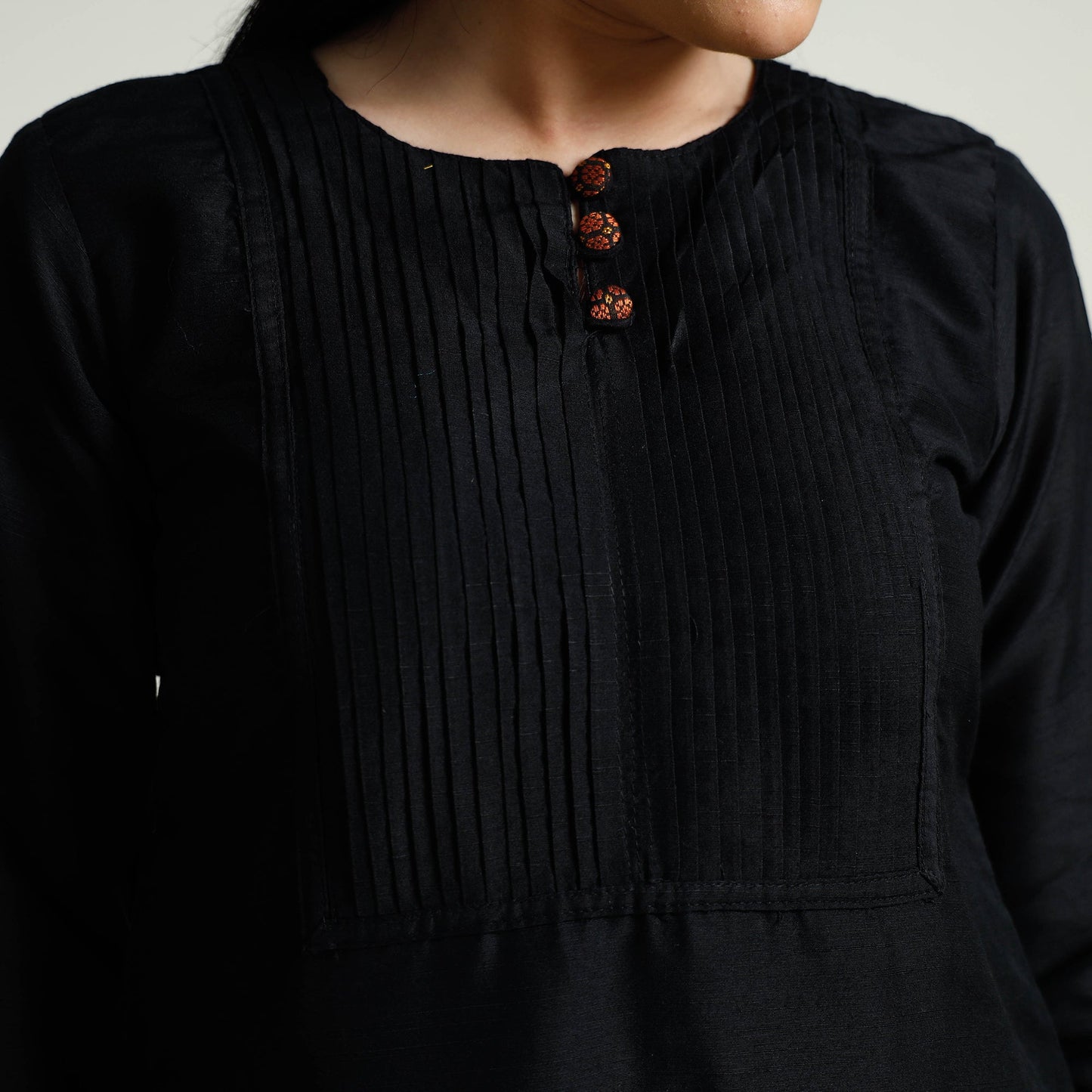 Plain Silk Pintuck Long Kurta for Women
