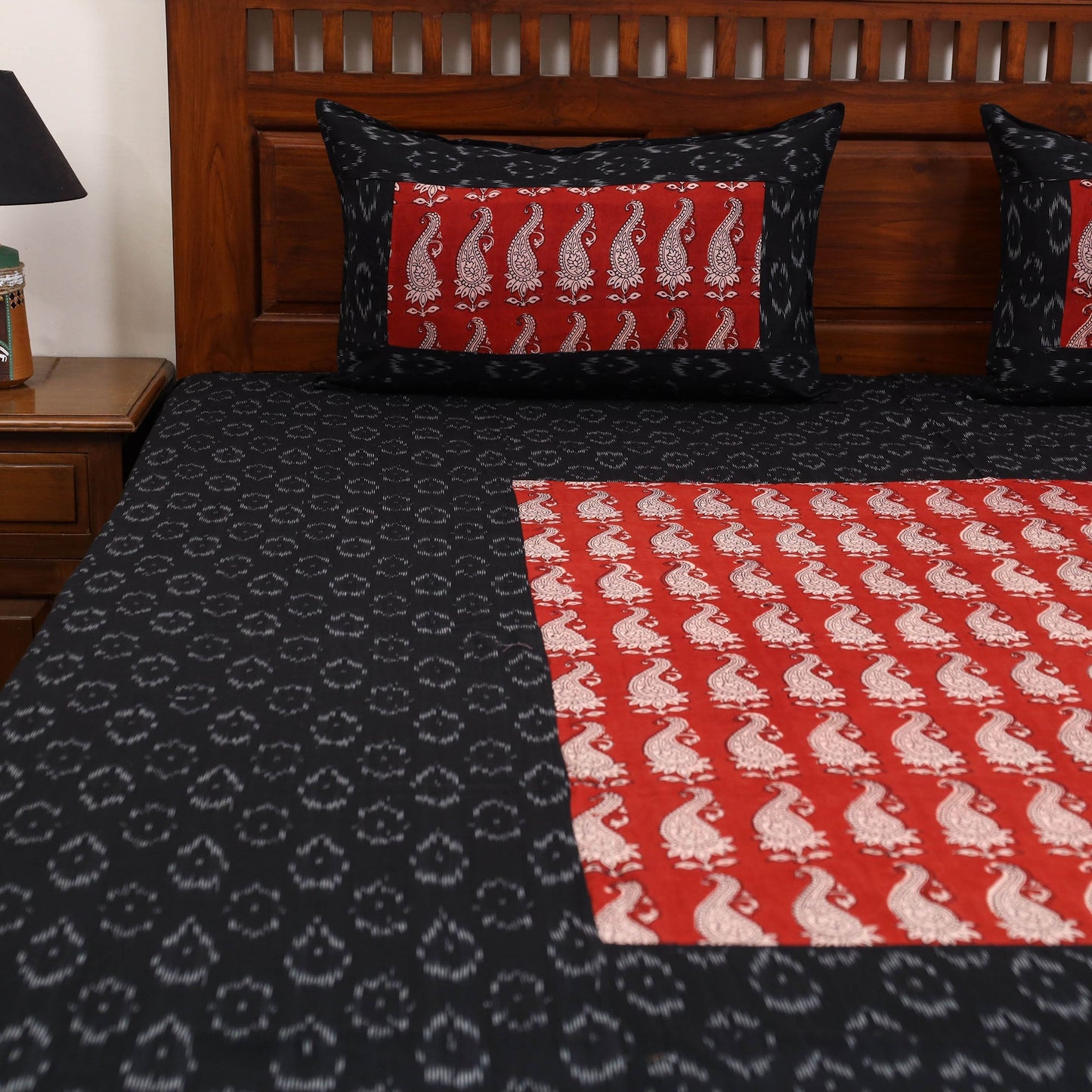Pochampally ikat with bagh patch cotton bedsheet set 11