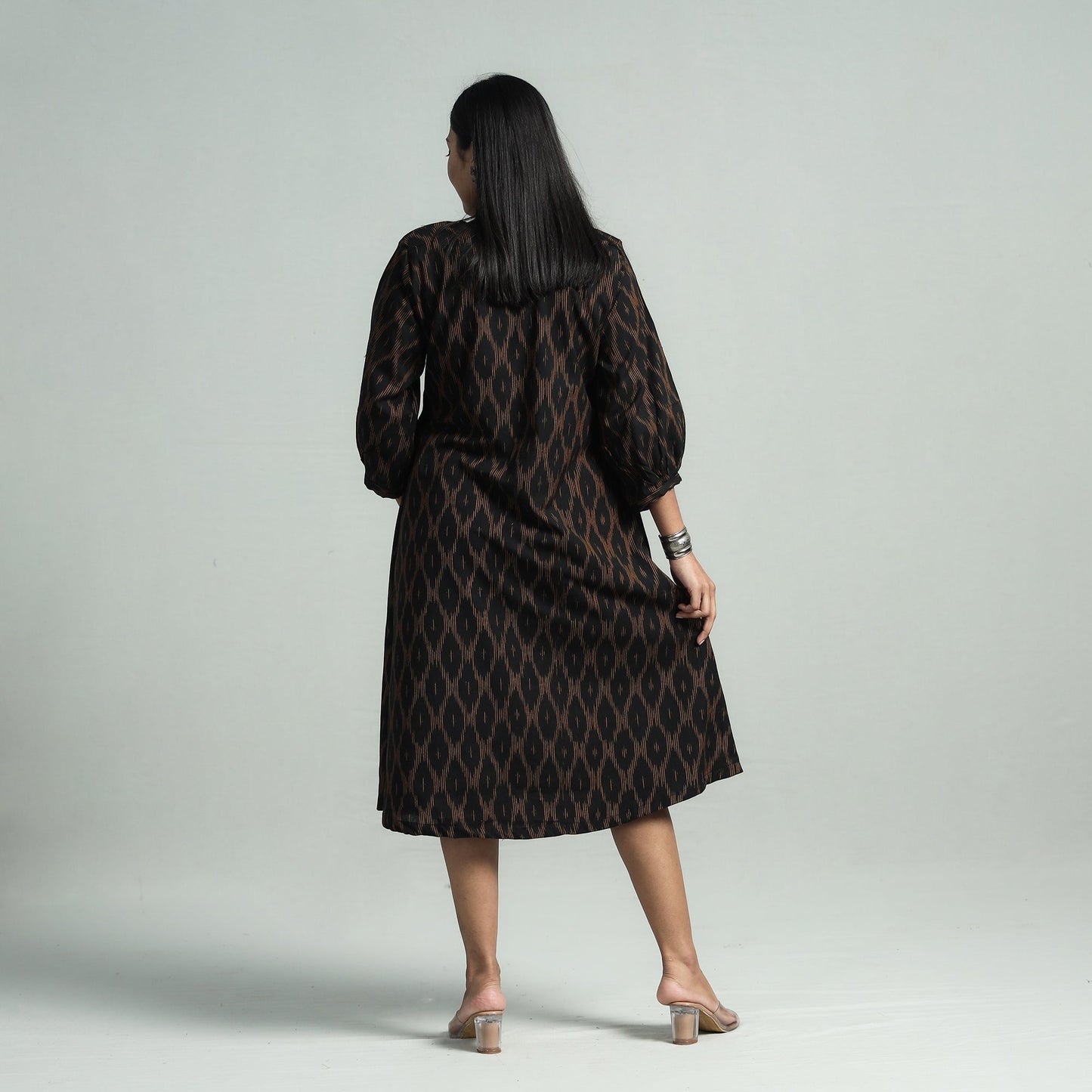 Black - pochampally ikat cotton flared dress - handcrafted
