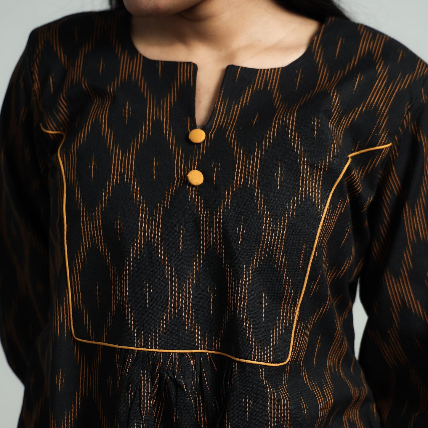 Black - pochampally ikat cotton flared dress - handcrafted