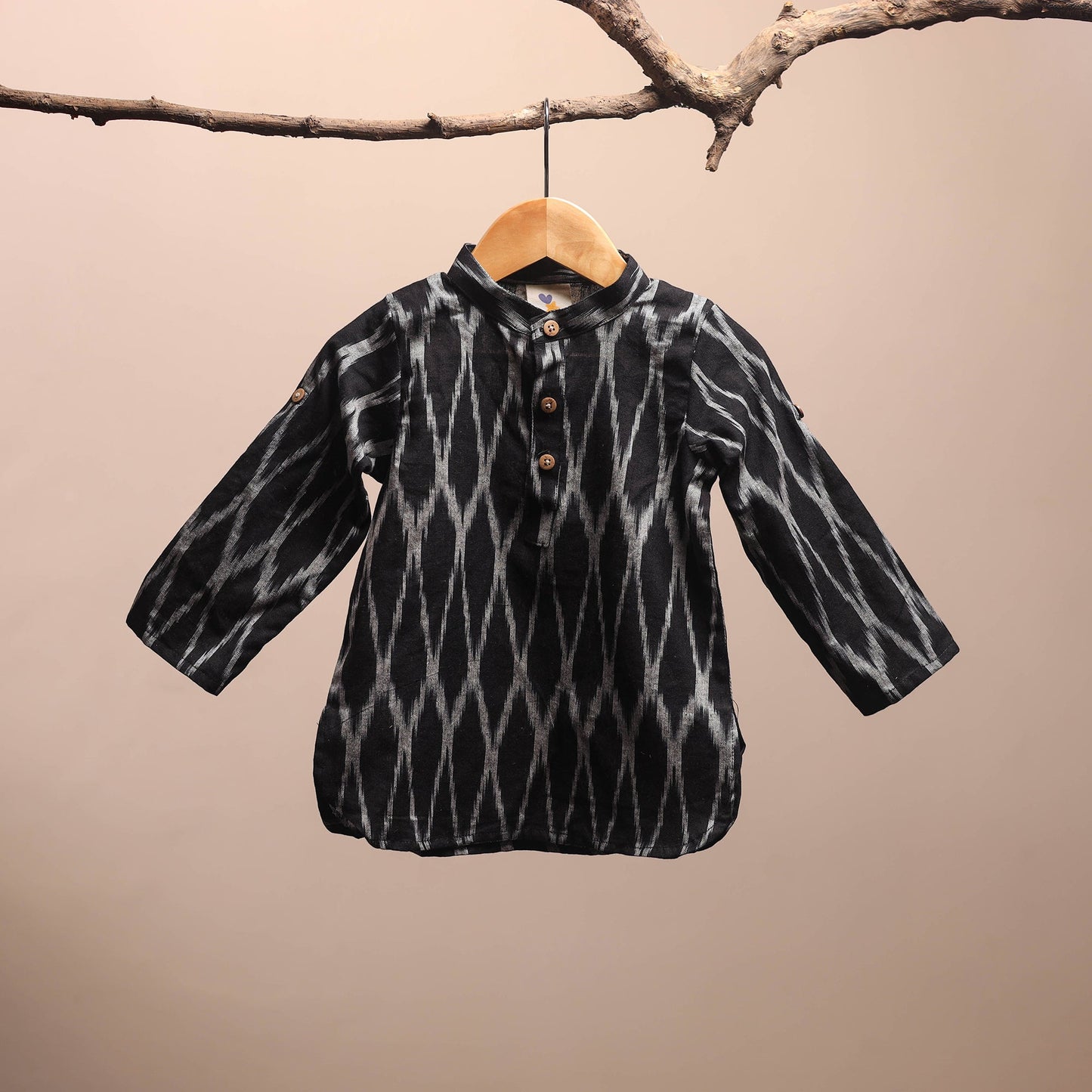 Black - pochampally ikat cotton kids kurta (6-12 months) 09