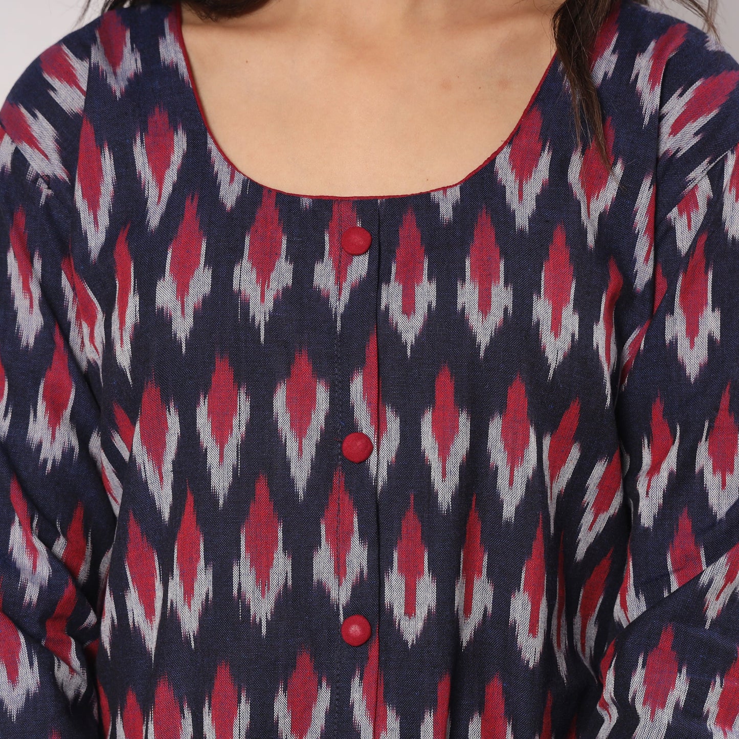 Pochampally Ikat Weave Cotton Kurta with Palazzo & Dupatta Set