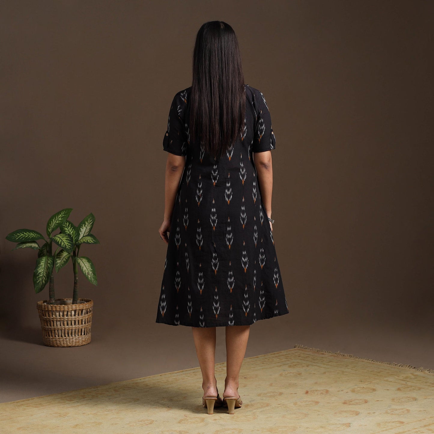 Black - pochampally ikat cotton shirt midi dress 05