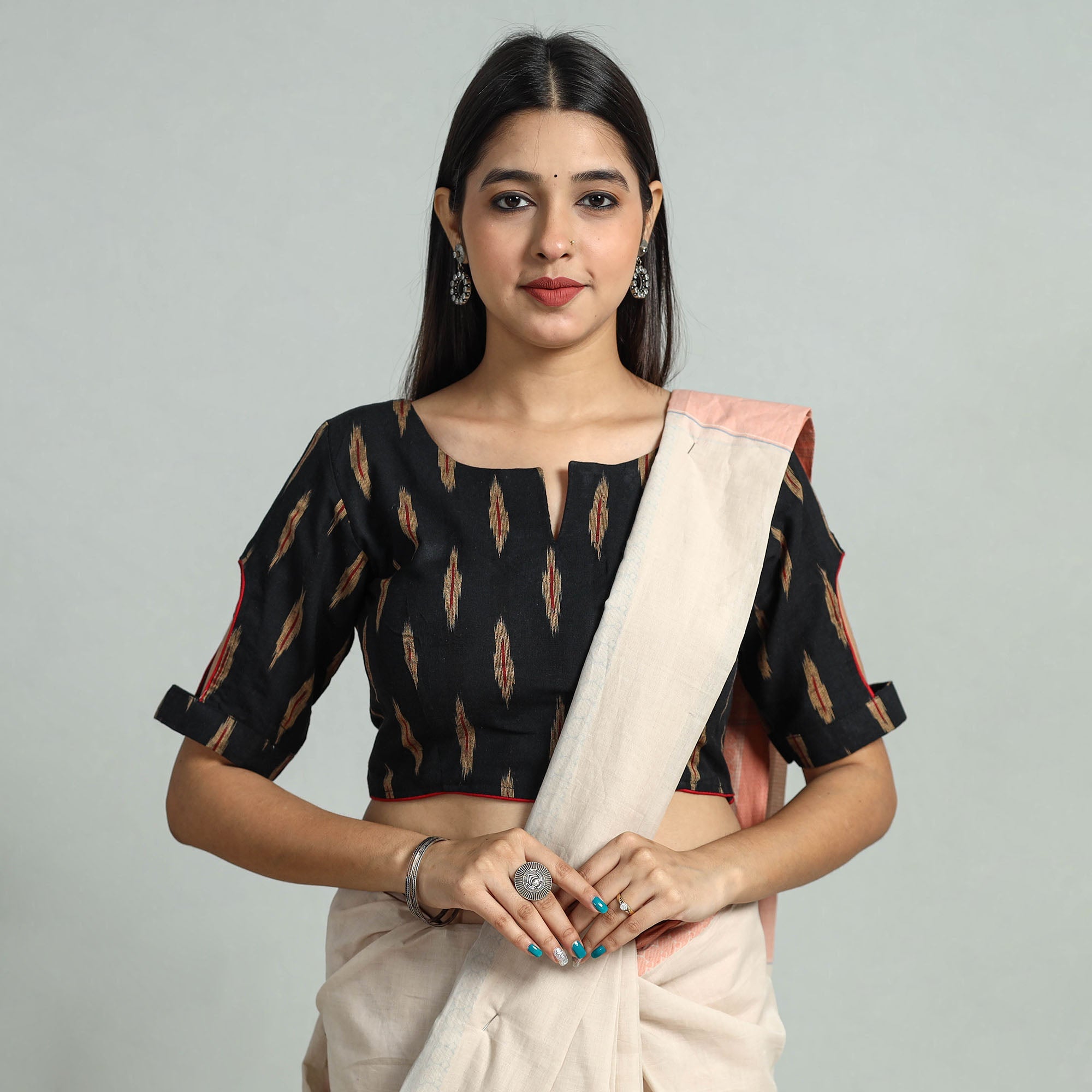 Blue - Pochampally Ikat Cotton Readymade Blouse 10