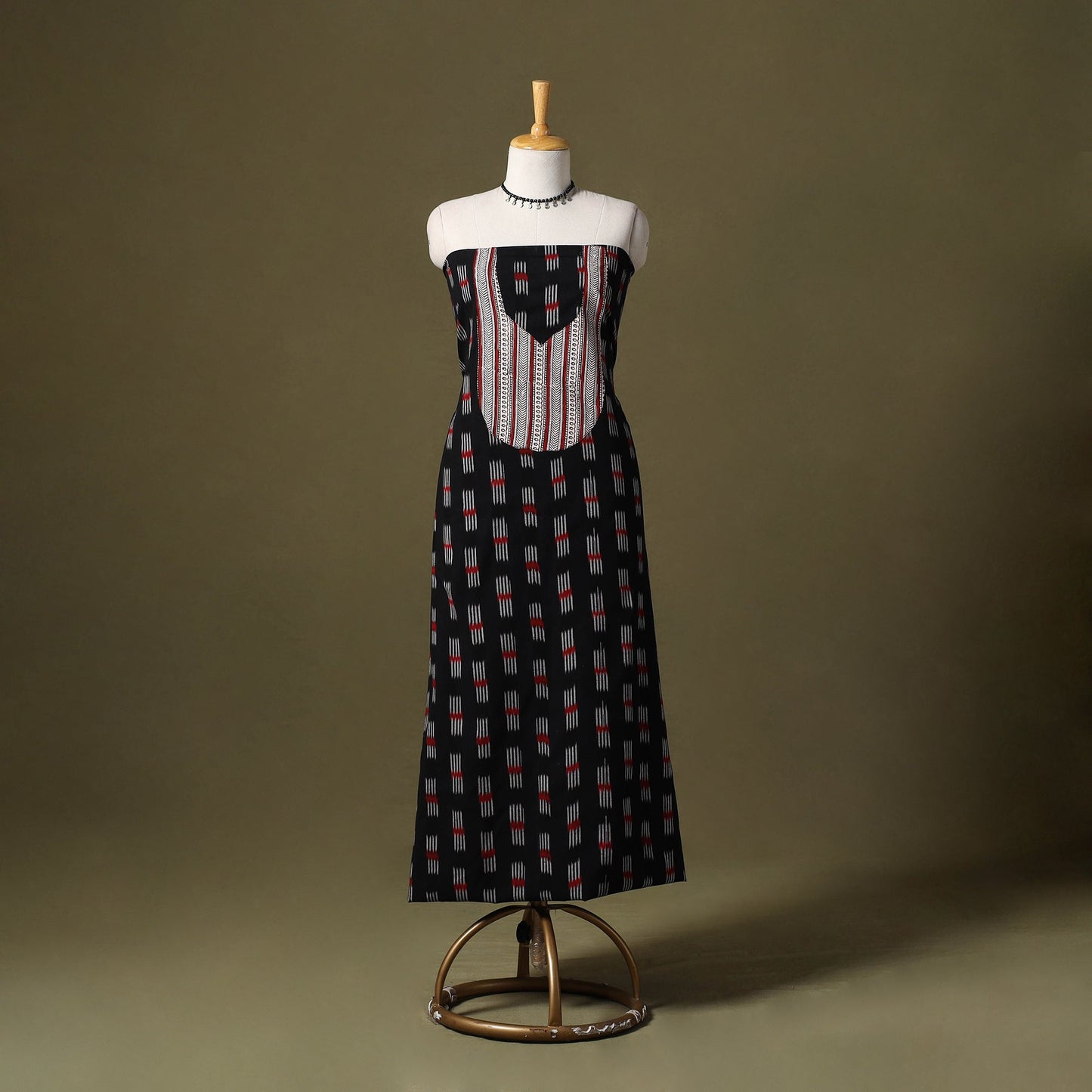 Black Pochampally Ikat Cotton Unstitched Kurta Material