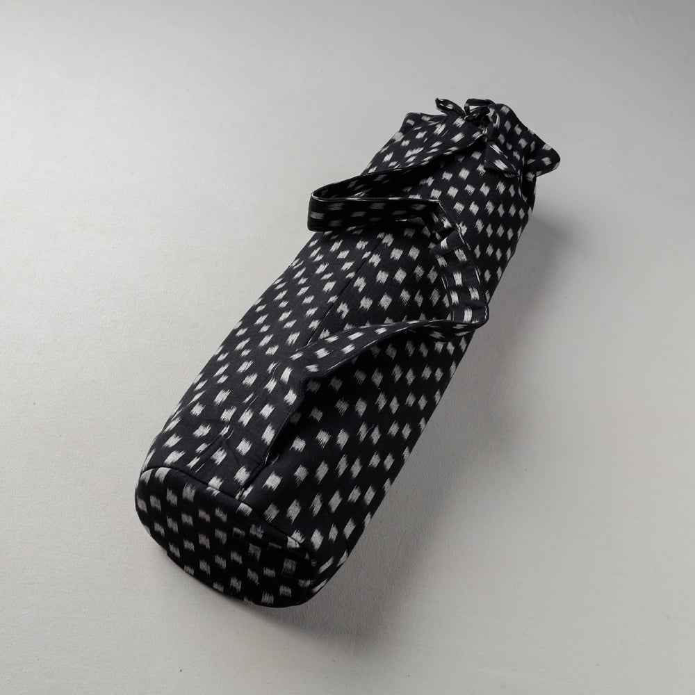 Black Pochampally Ikat Cotton Yoga Mat Bag
