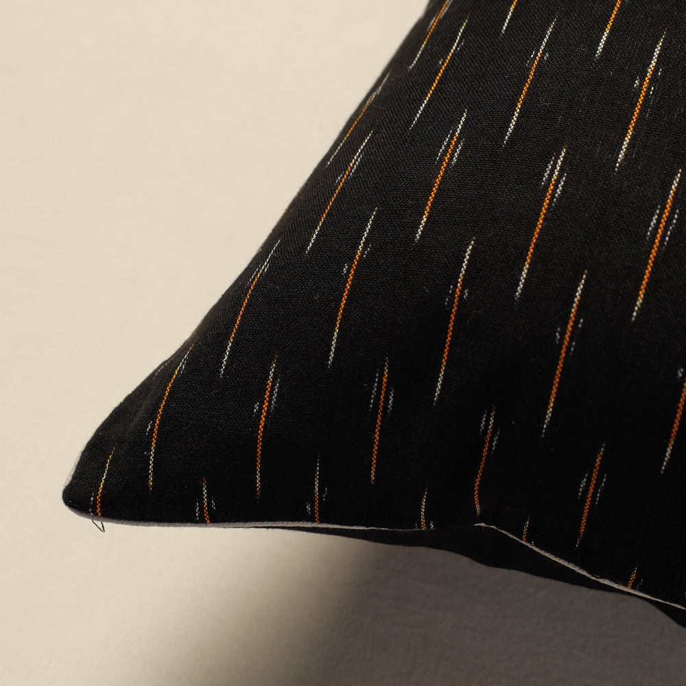 Black Pochampally Ikat Cotton Cushion Cover