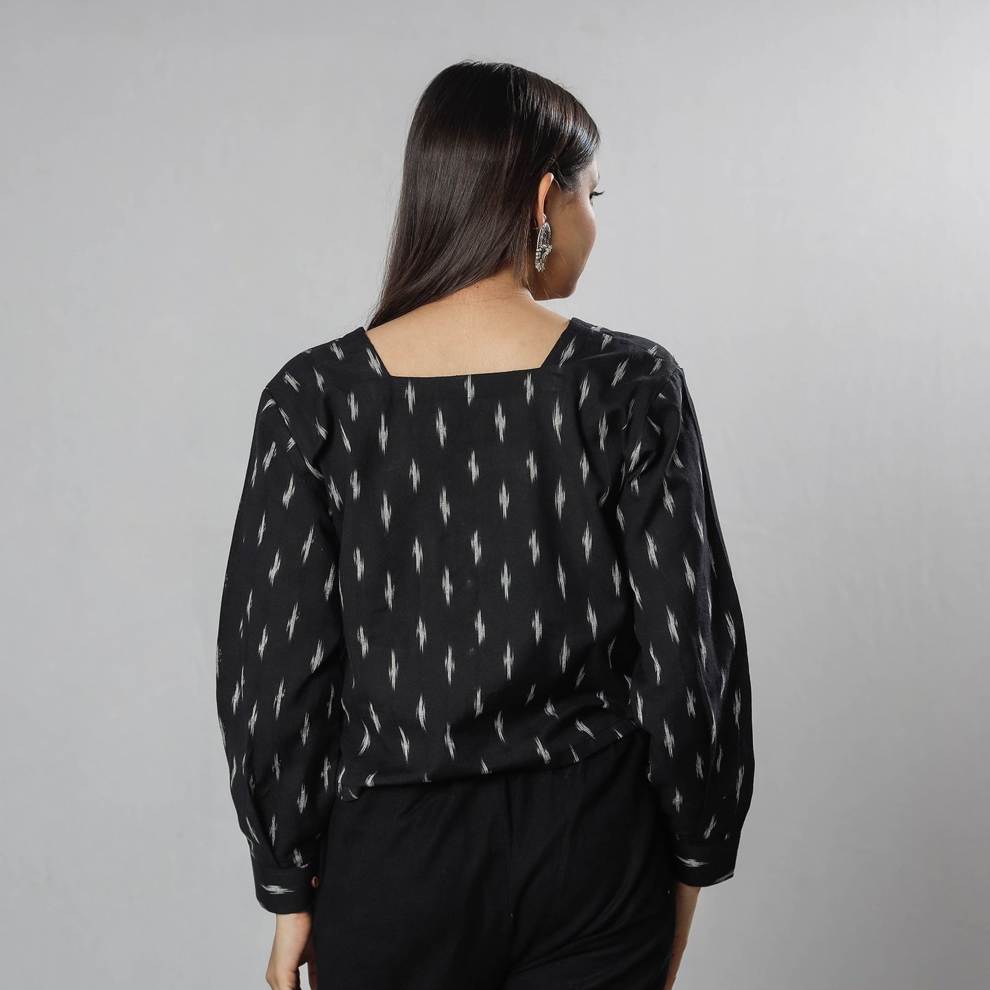 Black - pochampally ikat full sleeve cotton crop top