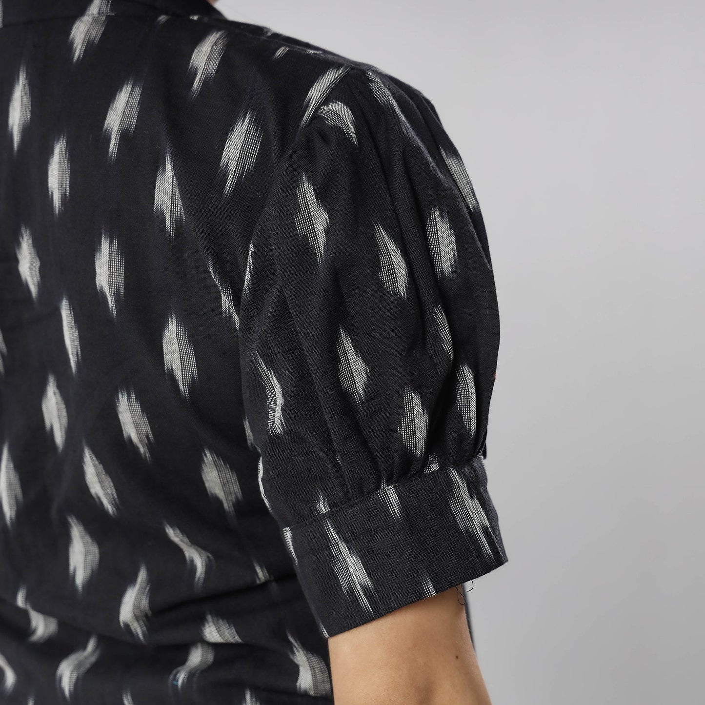 Black - pochampally ikat half sleeve cotton crop top