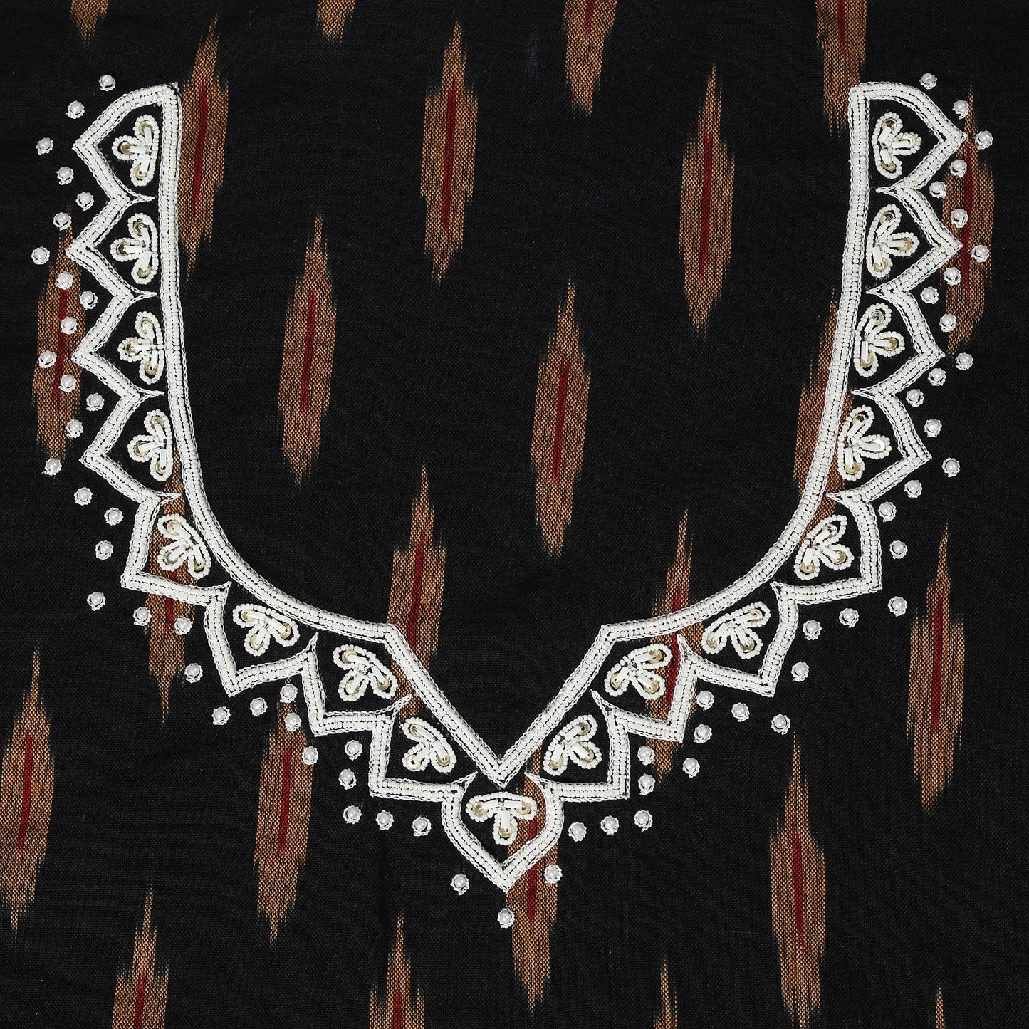 Black Pochampally Ikat Hand Embroidery Cotton Blouse Piece