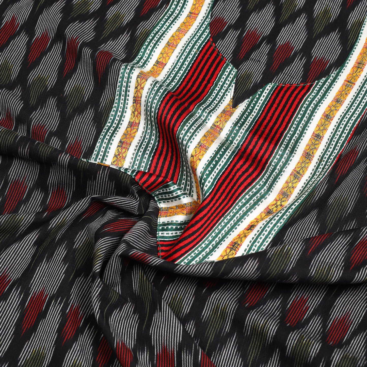 Buy Black Pochampally Ikat Patchwork Cotton Kurta Material