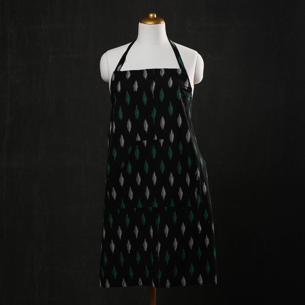 Black Pochampally Ikat Weave Cotton Apron with Pocket