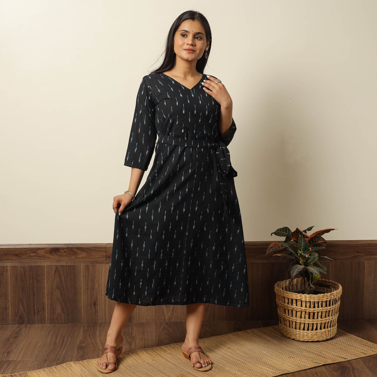 Buy Pochampally Ikat Weave Cotton Dress with Belt 19 Online l iTokri.com