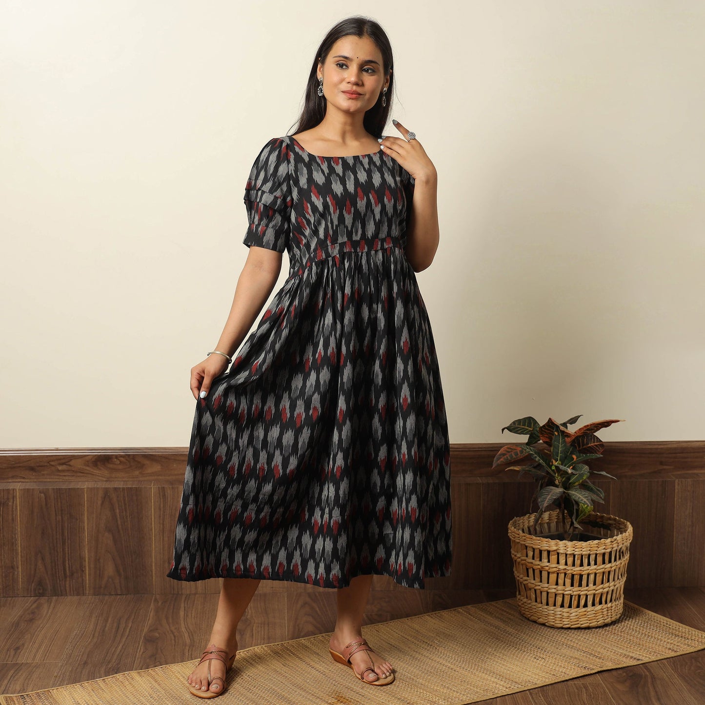 Pochampally Ikat Weave Cotton Flared Dress 15