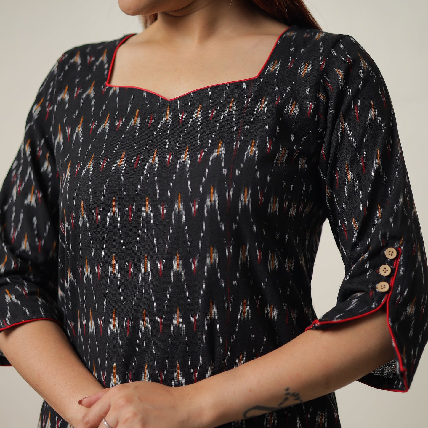 Pochampally Ikat Weave Cotton Kurta with Palazzo & Dupatta Set 01