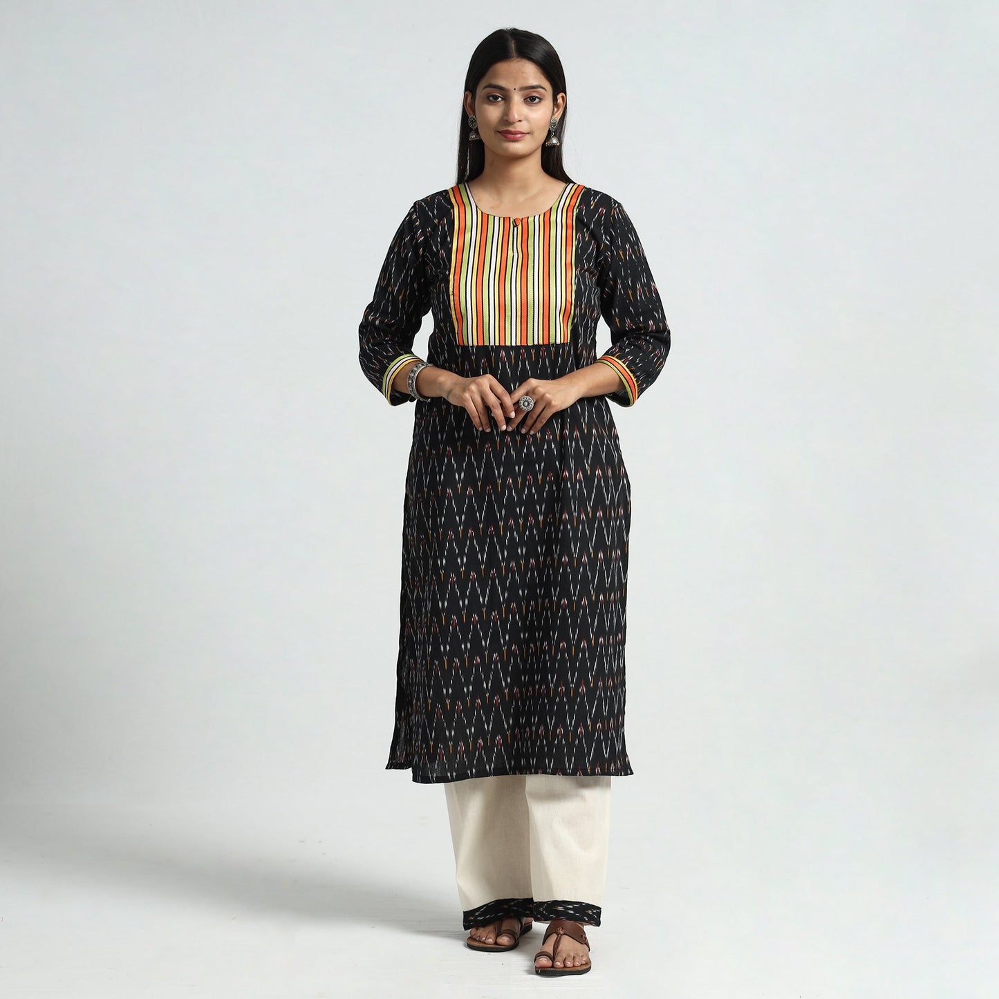 Pochampally Ikat Kurta with Palazzo & Dupatta Set