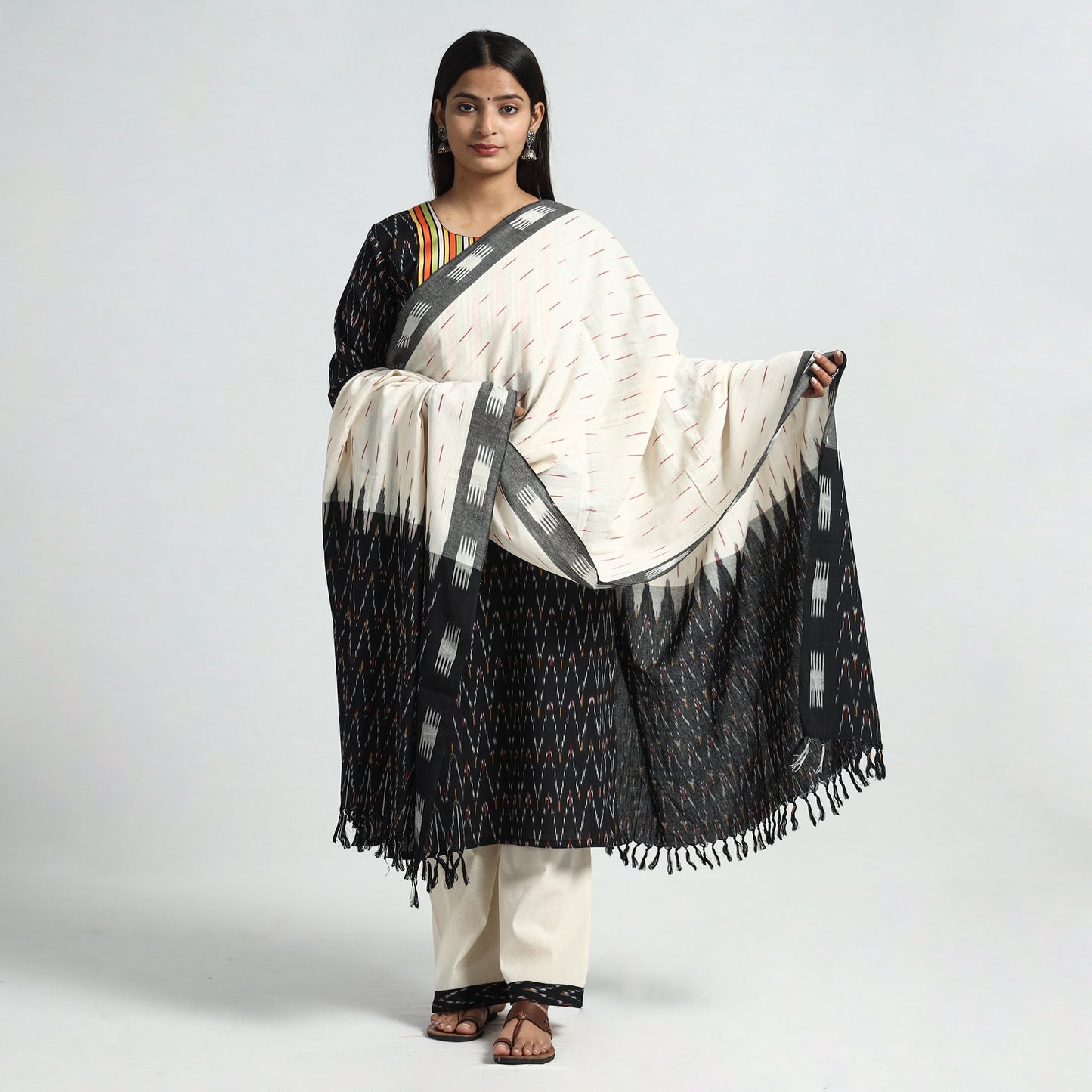 Pochampally Ikat Kurta with Palazzo & Dupatta Set