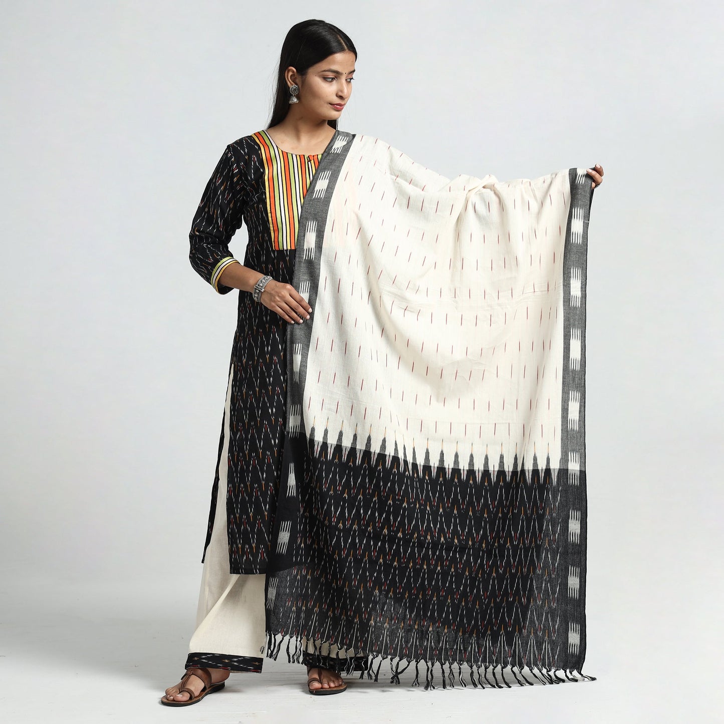 Pochampally Ikat Kurta with Palazzo & Dupatta Set