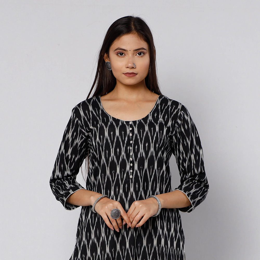 Pochampally Ikat Weave Cotton Kurta with Palazzo & Dupatta Set