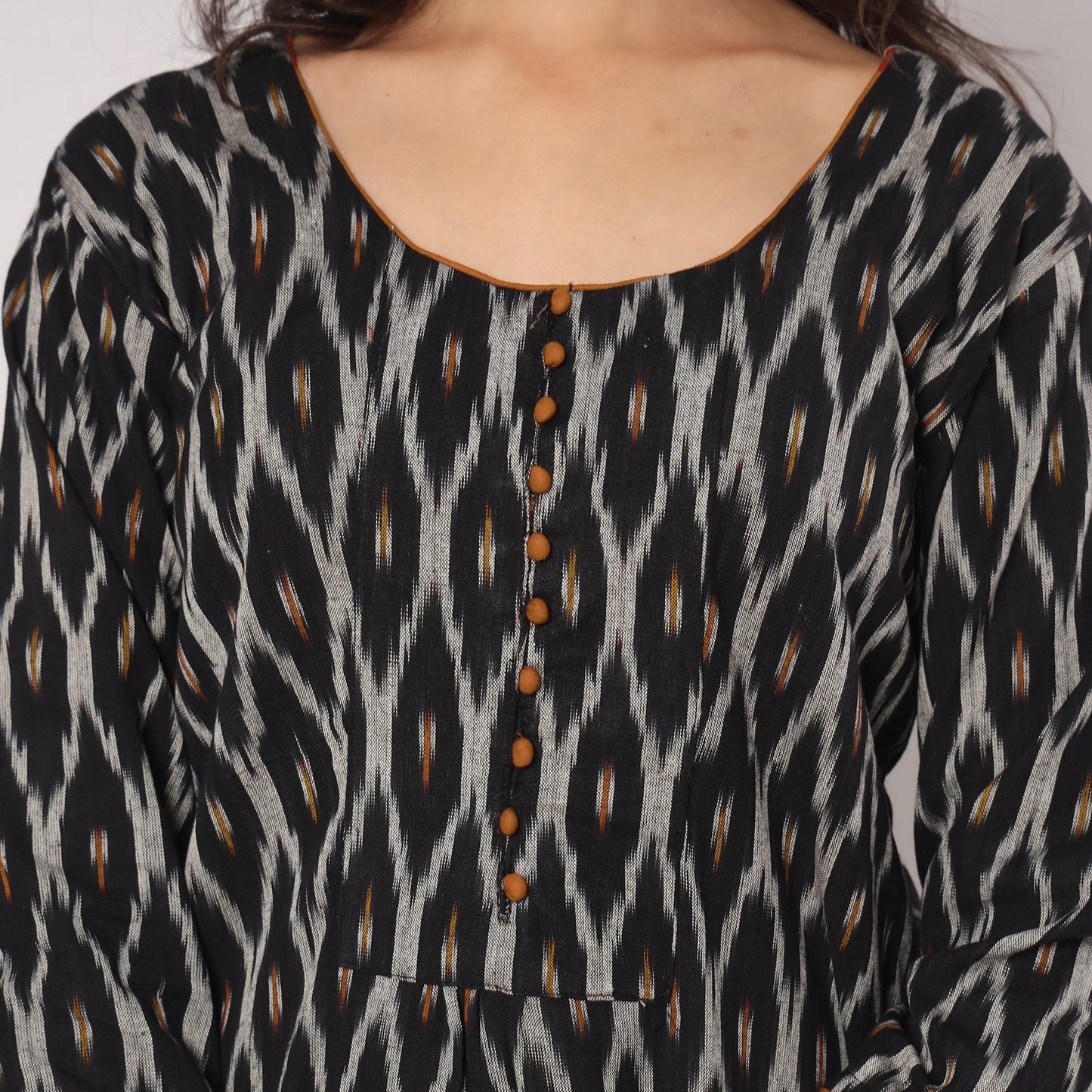 Black - pochampally ikat weave cotton kurta with palazzo &