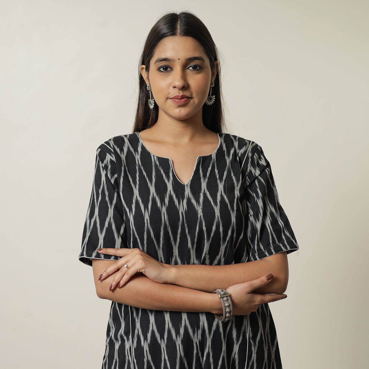 Pochampally Ikat Weave Cotton A-Line Kurta for Women
