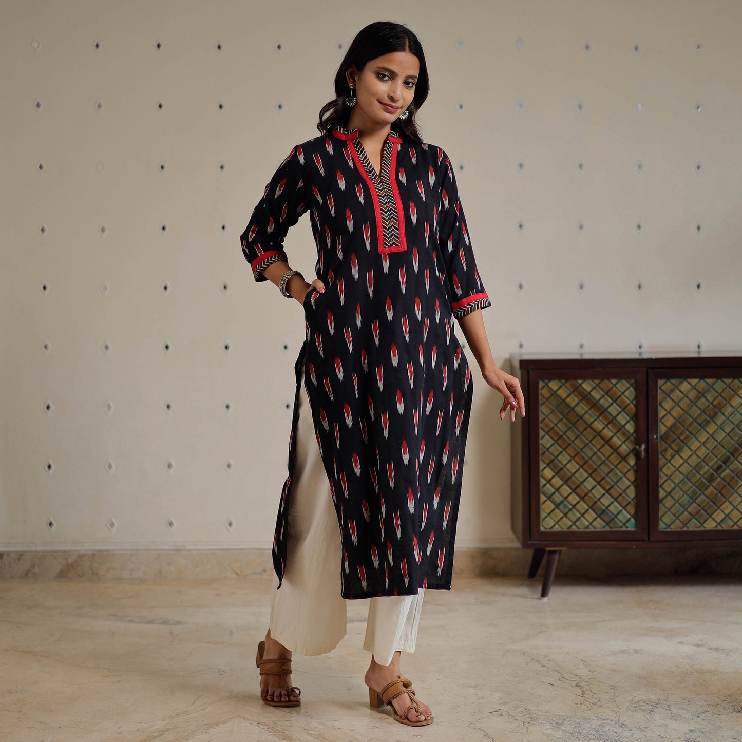 Pochampally Ikat Weave Cotton Long Kurta for Women
