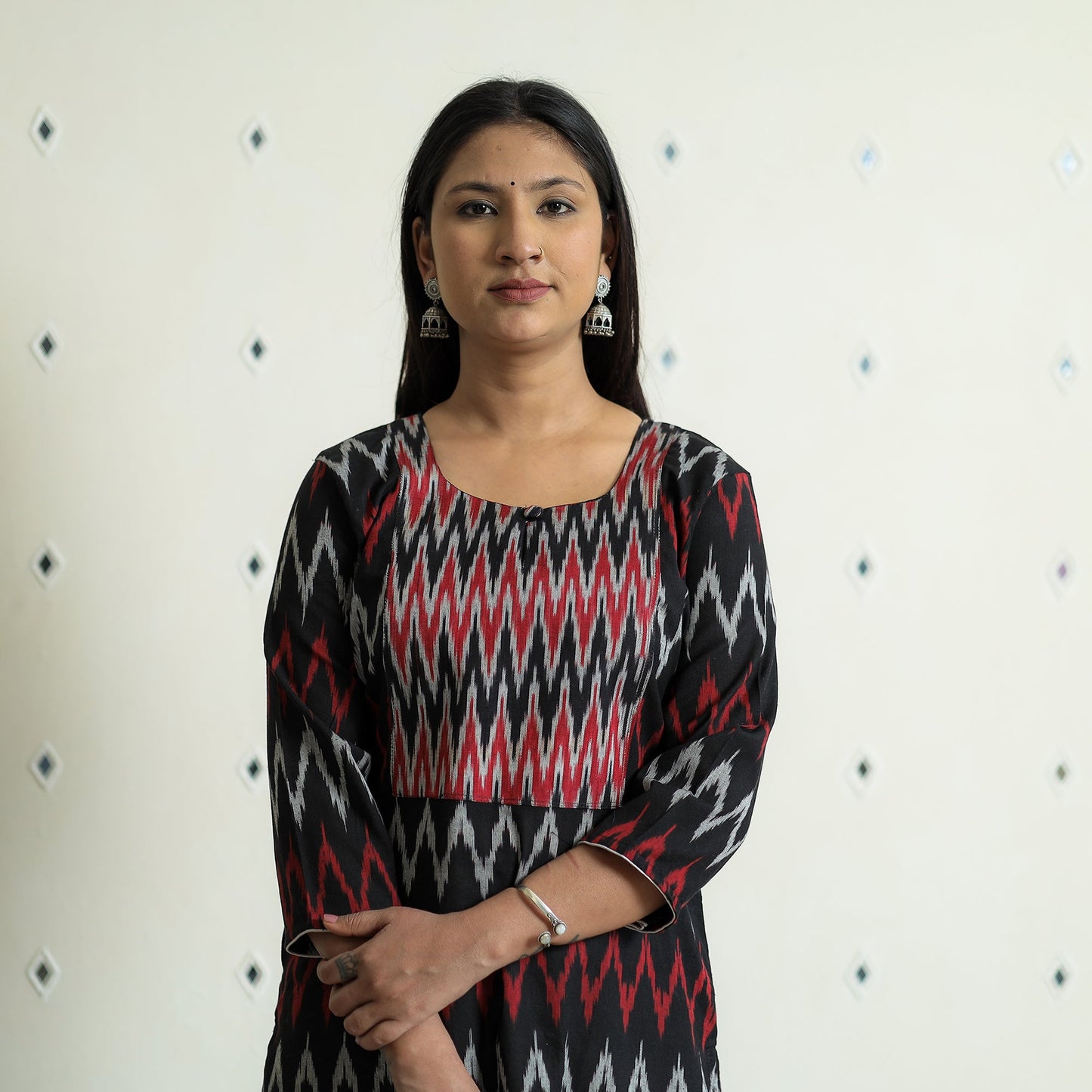 Pochampally Ikat Weave Cotton Long Kurta for Women