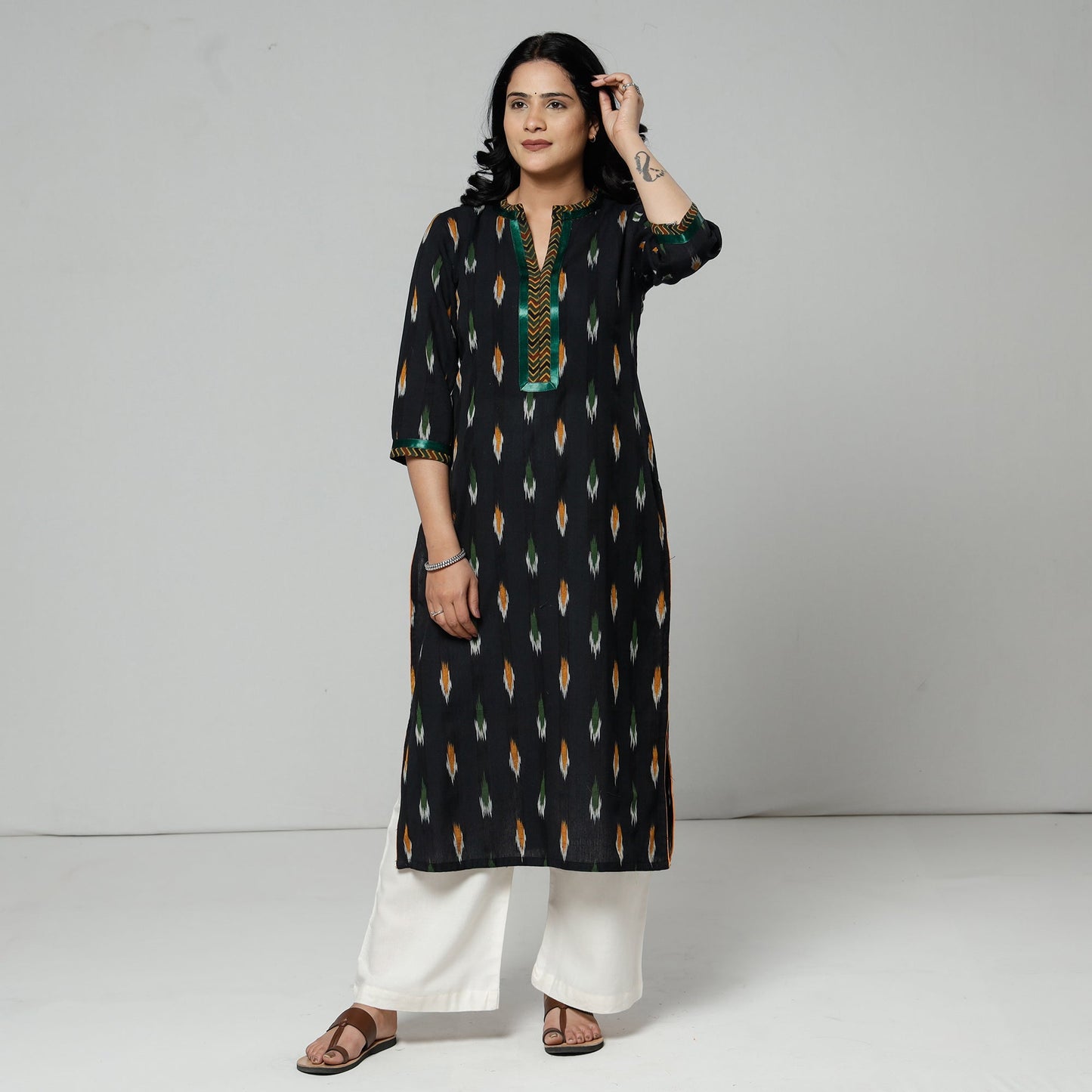 Buy Pochampally Ikat Weave Cotton Long Kurta for Women